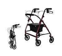 Andador plegable premium con asiento, andador plegable, con respaldo y reposapiés desmontable, carga de 100 kg para personas mayores (Wine Red four wheels)