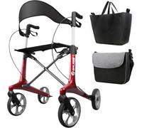 Andador Plegable y Ligero con Asiento, Andador Ultrligero de 5.9 kg, Ayuda para Caminar de Interior y Exterior para Personas Mayores, Andador Regulable en Altura y Plegable para Maletero (rojo)