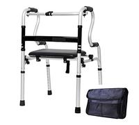 Andador portátil con 2 ruedas y asiento, plegable, resistente, con deslizadores, altura ajustable y ayuda para subir y bajar escalones para personas mayores y discapacitadas.(No Wheels)