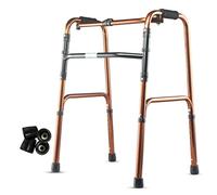 Andador portátil con ruedas para personas mayores, plegable, de aluminio, vertical, asistente de paso resistente para adultos mayores, altura ajustable, D, latón