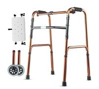 Andador portátil con ruedas para personas mayores, plegable, de aluminio, vertical, asistente de paso resistente para adultos mayores, altura ajustable, D, latón