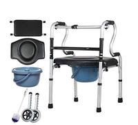 Andador, Rehabilitación de pie Inodoro plegable para personas mayores con ruedas de 5 pulgadas y asiento Baño de aleación de aluminio de altura ajustable para muletas para personas discapacitadas