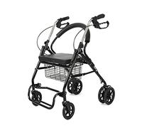 Andador rodador de tubo de acero, con ruedas con freno de asiento, asa ajustable y bolsa de almacenamiento, ayuda de movilidad ligera para personas mayores con discapacidad C
