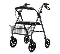 Andador rodante plegable ligero, andador plegable de 4 ruedas con asiento acolchado, soporte trasero, asas ergonómicas con cesta de asiento para ancianos, altura ajustable, color negro