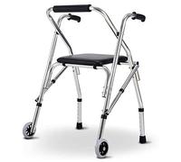 Andador rodante plegable para ancianos, con asiento y 2 ruedas, andador vertical ligero, altura ajustable para interiores y exteriores poderosamente
