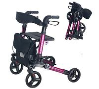 Andador Rollator de 4 Ruedas, Plegable, Ligero, con Asiento y Bolsa, Andador Caminador, Andador para Adultos, minusválidos, de Aluminio,Morado