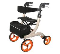 Andador vertical, Andador Rollator, Carrito de compras de aleación de aluminio con 4 ruedas y asiento plegable, adecuado for personas mayores que caminan, van de compras y descansan(Gold)