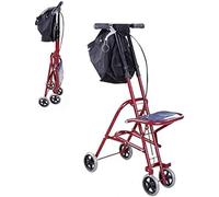 Andador vertical con asiento y respaldo acolchados, andador plegable de pie para movilidad, ayuda para caminar con asiento y cuatro ruedas, capacidad de 220 libras