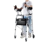 Andador vertical con freno de mano y reposabrazos, rodador plegable para personas mayores altas con discapacidad y movilidad rodante, aluminio ligero