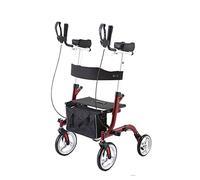 Andador vertical plegable con reposabrazos acolchados y asiento, ayuda para caminar con movilidad rodante, con cómodo asiento, respaldo, reposabrazos acolchados y bolsa de mano para personas mayores