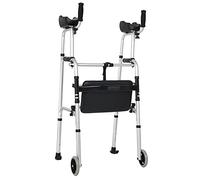 Andador vertical plegable con soporte axilar, altura ajustable de aluminio con 2 ruedas y almohadillas antideslizantes, para adultos mayores (con asiento)