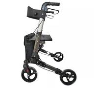 Andador vertical, plegable de pie, andador con andador de aluminio con asiento, andador para personas mayores, liviano, fácil de plegar, andador con andador con marco de aluminio liviano