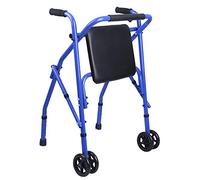 Andador vertical portátil para personas mayores con ruedas, andador plegable resistente con asiento de PU, asistente de paso para adultos de altura ajustable de aluminio, azul Hola