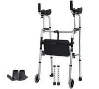 Andador vertical resistente para adultos altos con reposabrazos, capacidad de carga de 180 kg, plegable y de pie para personas mayores, personas mayores, personas con discapa (Walker+2 Wheels+Seat)