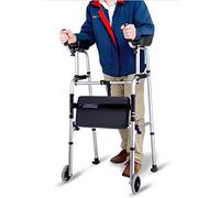 Andador vertical resistente para personas mayores con asiento, 2 ruedas y reposabrazos de apoyo para el antebrazo, andador plegable portátil de aluminio estándar para personas con