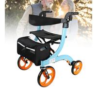 Andador y silla de transporte 2 en 1, plegable, ligera, de aluminio, ayuda a la movilidad para personas mayores con mango ajustable, capacidad de 220 libras