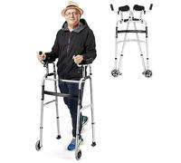 Andadores, andador plegable estándar con ruedas y reposabrazos desmontables, altura ajustable, adecuado para personas mayores.(A)