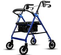 Andadores, Carrito de compras plegable de aluminio con asiento y freno de mano for personas mayores que anhelan(Blue)