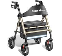 Andadores con ruedas para personas mayores con asiento, plegable de 350 libras, ruedas grandes de 8 pulgadas para todo terreno, asas y asiento ergonómico de altura ajustable