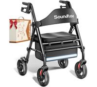 Andadores con ruedas para personas mayores con asiento, plegable de 350 libras, ruedas grandes de 8 pulgadas para todo terreno, asas y asiento ergonómico de altura ajustable