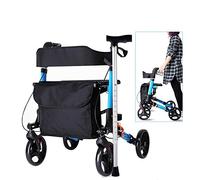 Andadores de aluminio, silla de transporte plegable resistente, andador con freno de asiento, bolsa de almacenamiento con ruedas grandes de 8 pulgadas
