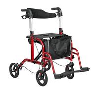 Andadores de movilidad para personas mayores, ruedas ligeras, plegables de cuatro ruedas, ayuda a los caminantes con asiento, soporte de espalda, cesta, bolsa de transporte, color rojo
