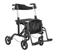 Andadores de movilidad para personas mayores, ruedas ligeras, plegables de cuatro ruedas, ayuda a los caminantes con asiento, soporte de espalda, cesta, bolsa de transporte, color negro