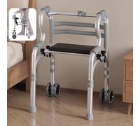 Andadores Móvil Ligero con Ruedas, Andador Estándar de Aluminio con 5 Ajustes de Altura, Caminador Plegable con Asiento para Personas Mayores, Personas con Discapacidad