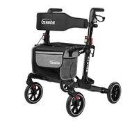 Andadores para Ancianos Aluminio: Andador plegable y ligero con Asiento - Andador de Interior Andadores ligeros y Plegables Especiales con Respaldo y Porta Bastón (Negro)