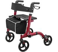 Andadores para personas mayores, andador ligero con asiento y ruedas, ayuda para caminar, marco rodante para ancianos, ayuda de movilidad de aleación de aluminio, rojo fiable