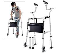 Andadores para personas mayores, andador para personas mayores, andador con soporte axilar, muleta plegable de aluminio resistente con ruedas, andador vertical para personas altas, todo está bien,