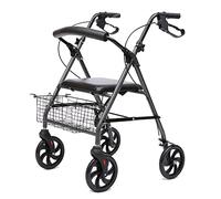 Andadores para personas mayores de 4 ruedas con asiento y cesta plegable, andador con ruedas para ancianos, plegable, ayuda a personas mayores y personas con discapacidad, estrella negra de luz