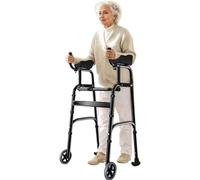 Andadores plegables con ruedas sólidas de 5" y reposabrazos, andadores plegables de 2 botones con altura ajustable de 8 niveles, andadores plegables con ruedas y reposabrazos