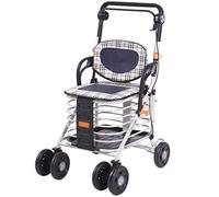 Andadores plegables livianos de 4 ruedas con asiento - Andadores para caminar plegables y ajustables - Silla de ruedas y carrito de compras 2 en 1 (aluminio) (acero)