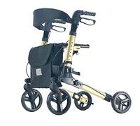Andadores portátiles para personas mayores, ayudas plegables para caminar de aleación de aluminio, 4 ruedas de altura ajustable, movilidad para personas mayores con asiento, morado (dorado)