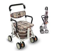 Andadores rodantes, carrito de compras resistente con asiento, andador vertical con asiento y 6 ruedas para personas mayores, más alto para una mejor postura, andador plegable con asiento (color: