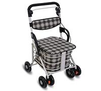 Andadores rodantes, carrito de compras resistente con asiento, andador vertical con asiento y 6 ruedas para personas mayores de pie más alto para una mejor postura, andador plegable con asiento