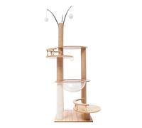 Andamio de escalada para gatos con yute, estable, extra ancho, escalera, cuevas, bolas de peluche, juego de sisal, muchas posibilidades de juego, color madera 40 x 40 x 132 cm, 4 números de bolas