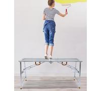 Andamio Plegable Ajustable con Mesa de Trabajo metálica y Banco para Paneles de Yeso. Ideal para Pintores, proyectos de murales y mejoras del hogar. 120 x 30 cm.