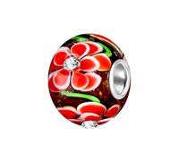 Andante-Stones - Original, Cuenta de Plata de Ley 925 Plata Sterling sólida, Vidrio, Sealife Tabasco Cuenta de Color Naranja-Rojo con circonitas + Saco de Organza