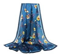 ANDANTINO Bufanda 100% de seda de 43 pulgadas, cuadrada grande, ligera, pañuelo para la cabeza y chal, envolturas para el cabello para mujer, con paquete de regalo, Estampado floral azul., Large