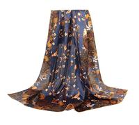 ANDANTINO Bufanda 100% de seda de 43 pulgadas, pañuelo cuadrado grande y ligero para la cabeza y chal, envolturas para el cabello para mujer, con embalaje de regalo, Blue-flower&birds, Large