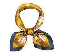 ANDANTINO Bufanda 100% de seda de morera real, 21 x 21 pulgadas, pañuelo ligero - bufandas cuadradas pequeñas impresas digitales, amarillo terroso, S