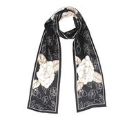 ANDANTINO Bufanda 100% seda para mujer, 59 x 6.3 pulgadas, chales largos para bufanda y cuello, envolturas oblongas para el cabello con paquete de regalo, Flores de camelia blancas y negras, Large