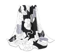 ANDANTINO Bufanda de seda 100% de 43 pulgadas, cuadrada grande, ligera, pañuelo para la cabeza y chal, envolturas para el cabello para mujer, con paquete de regalo, Flores blancas y negras, Large