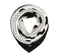 ANDANTINO Bufanda de seda de morera 100% pura, 35 pulgadas, cuadrada grande, ligera, para mujer, con paquete de regalo, Lunares negros y marfil, Large