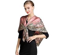 ANDANTINO Bufanda de seda de morera 100% pura de 109 cm grande cuadrada ligera y chal - Envolturas de pelo para mujer - con paquete de regalo, Impresión de leopardo rosa., Large