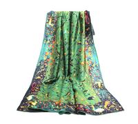 ANDANTINO Bufanda de seda de morera 100% pura de 109 cm grande cuadrada ligera y chal - Envolturas de pelo para mujer - con paquete de regalo, Jade Green-birds, Large