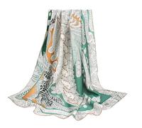ANDANTINO Bufanda de seda de morera 100% pura de 43 pulgadas, pañuelo cuadrado grande y ligero para la cabeza y chal, envolturas para el cabello para mujer, con paquete de regalo, Hojas verdes, Large