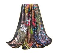 ANDANTINO Bufanda de seda de morera 100% pura de 43 pulgadas, pañuelo cuadrado grande y ligero para la cabeza y chal, envolturas para el cabello para mujer, con embalaje de regalo, Plantas de colores,